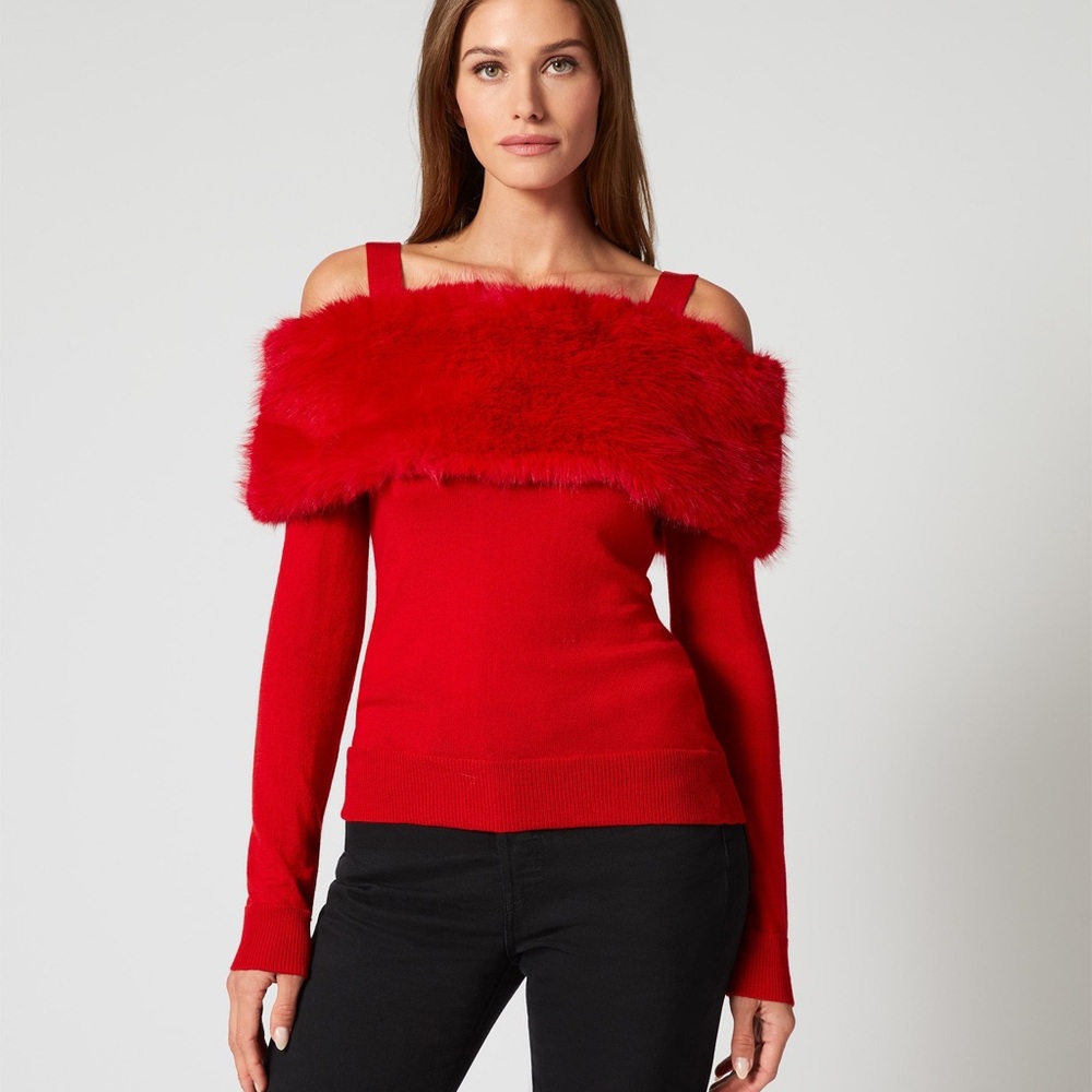 Nwt REMOVABLE FAUX FUR OFF SHOULDER SWEATER (WITHOUT FUR) sold out online in xs